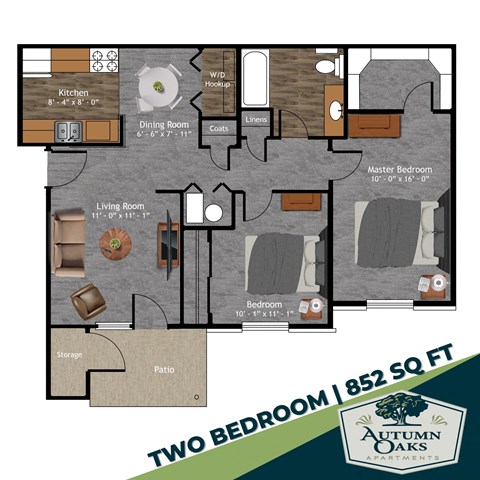 Two Bedroom Floor Plan at Autumn Oaks, New Castle, 47362
